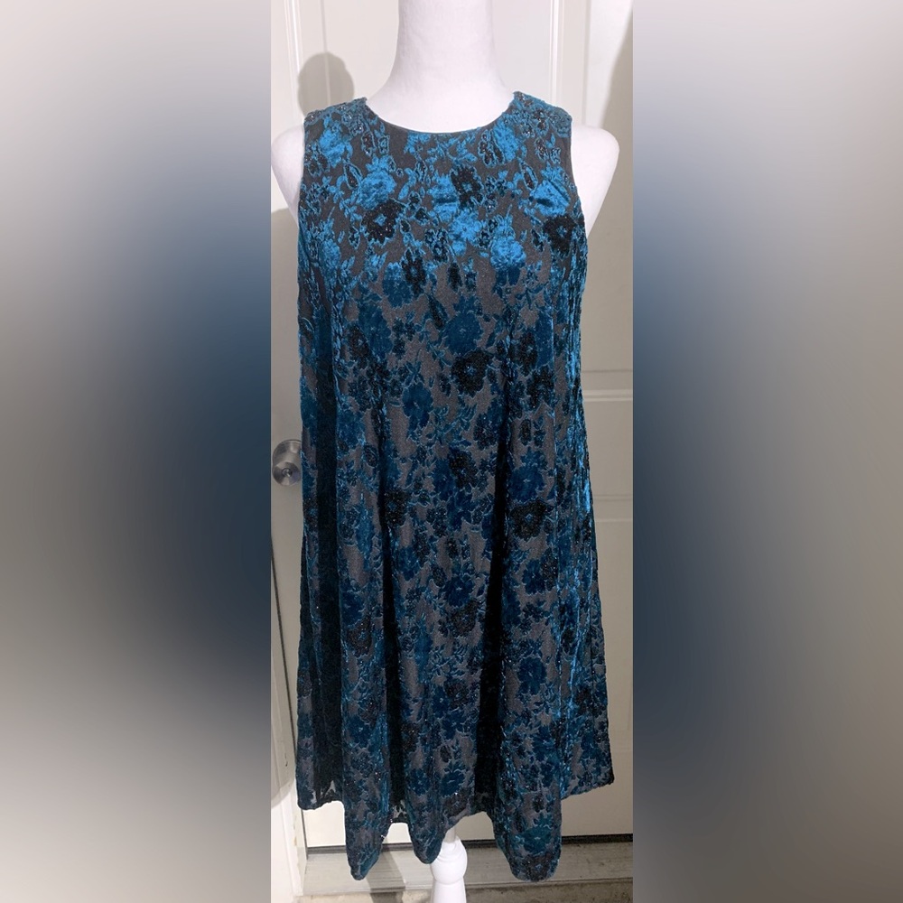 Calvin Klein Burnout Velvet Teal/ Black Dress- Size 6